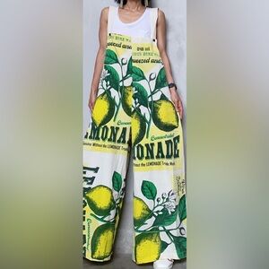 Vintage Sack Lemonade Print One Size Overalls with adjustable straps NWOT